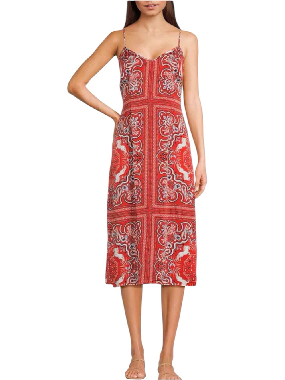 NWT C&V Chelsea & Violet Orange Bandana Paisley Print Midi Slip Dress XL